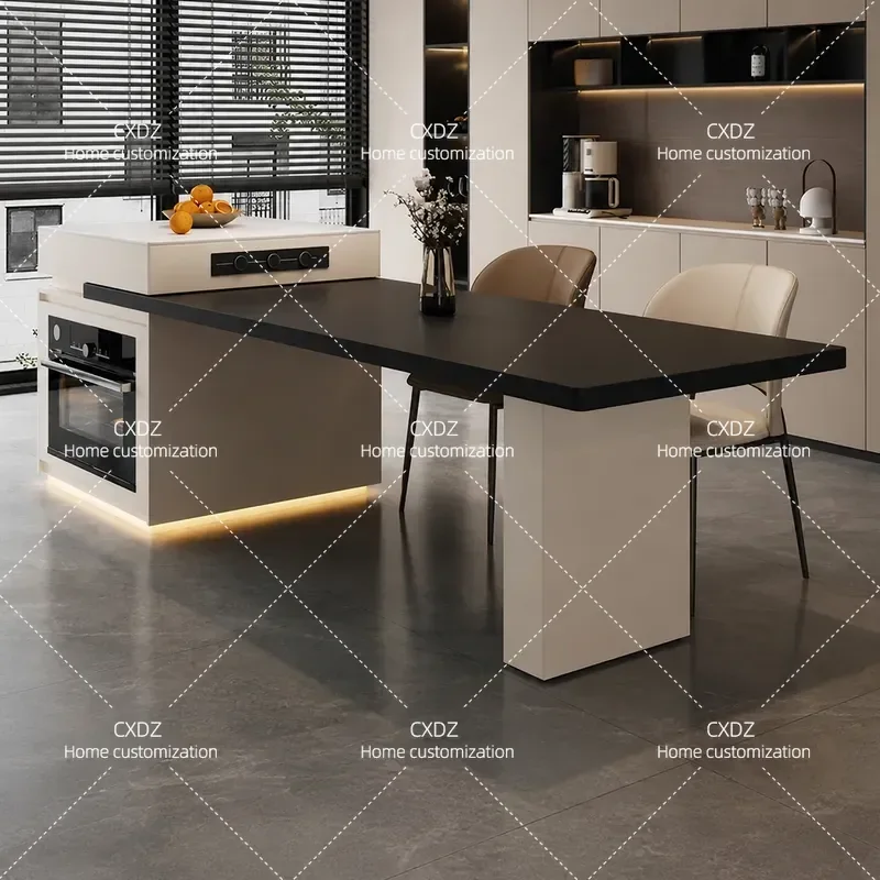 Simple Modern Kitchen Island Dining Table with Retractable Top Integrated Oven Microwave Storage Multifunctional Household