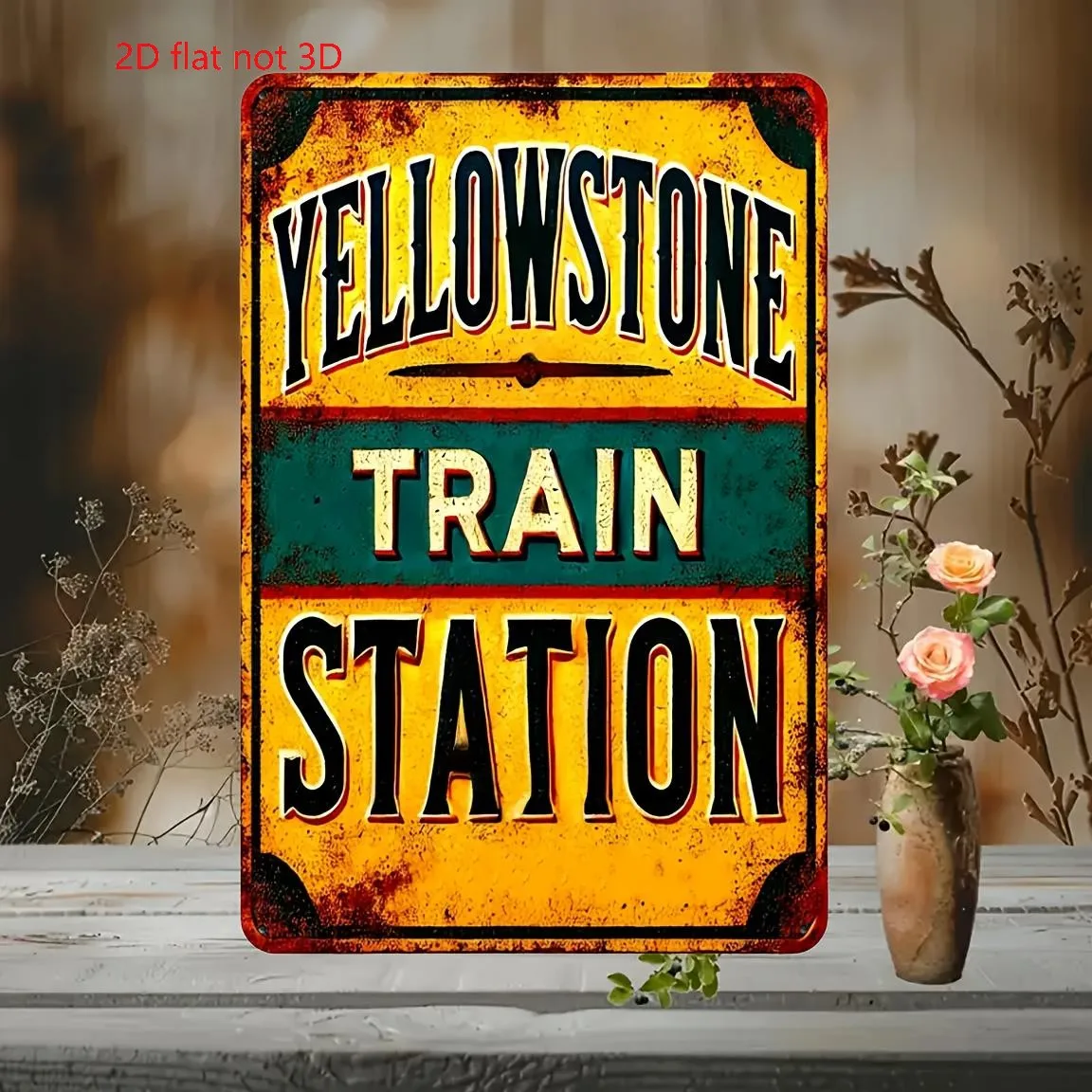 1 Piece Vintage Nostalgic Yellowstone Train Station Metal Tin Sign 2D Flat Wall Decoration, for Home Bar, Garage, Cafe