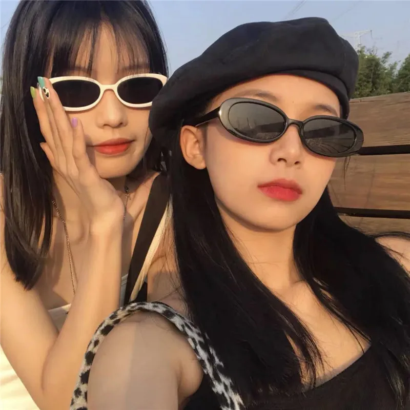 

Super narrow oval glasses ins Internet celebrity niche Hong Kong style hip hop street shot sunglasses small face sunglasses
