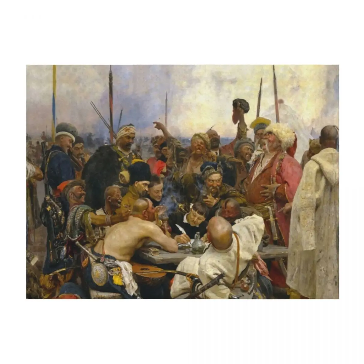 

Zaporozhian Cossacks Writing a Letter to the Turkish Sultan, painting by Ilya Repin Throw Blanket Sofa Travel Blankets