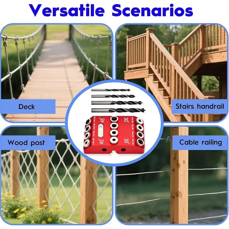

WORTHOWN-Многоугловое направляющее приспособление для сверла (30 ° , 45 ° , 90 ° ) Ступень с 4-мя сверлами, портативный для сверления прямых и углов