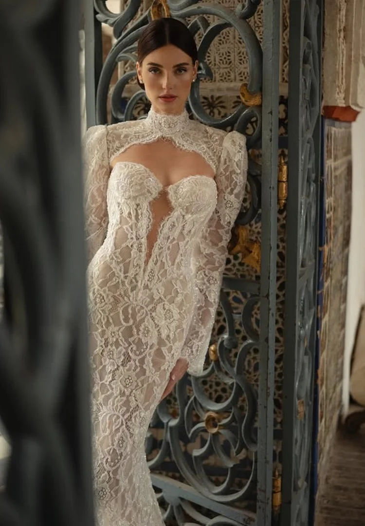 Свадебное платье русалки Кружевное платье Noiva Minimalista Vestidos De Desmontable Dos Piezas Manga Larga Tallas Curvy Elegantes Bodas