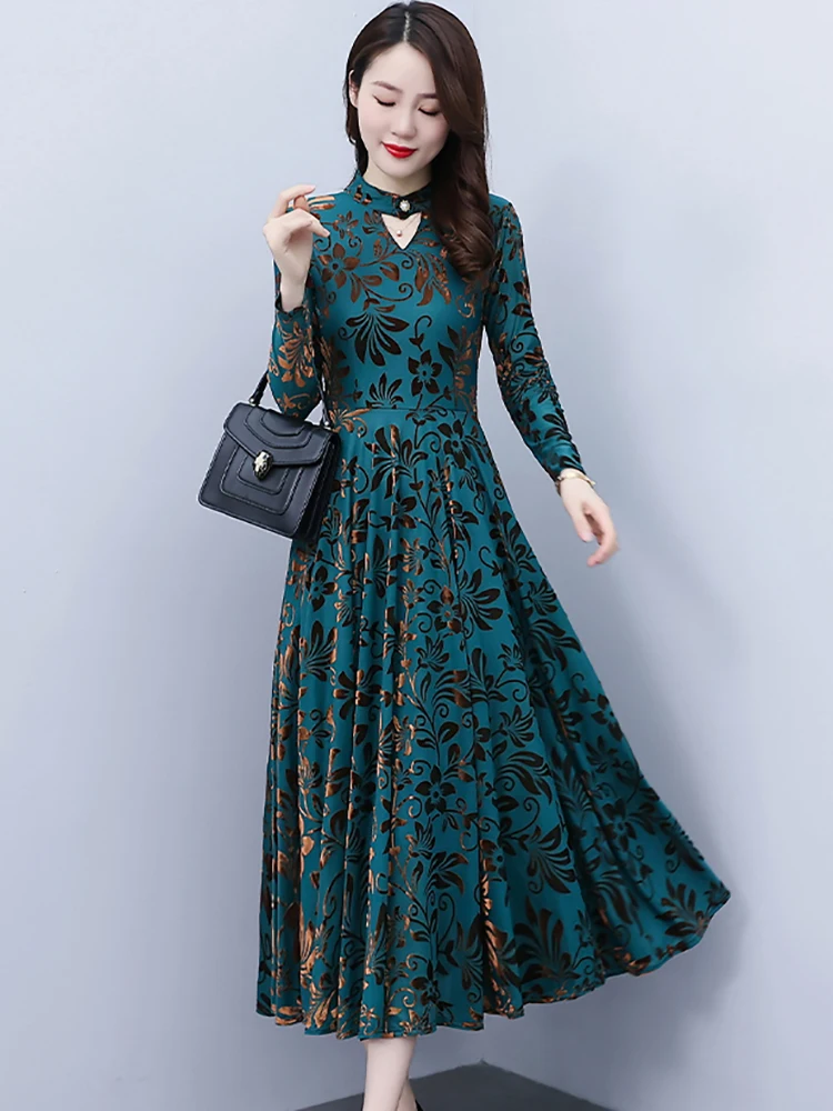 2024 Green Hollow Out Sexy Midi Dress Women Elegant Casual Party Dress Autumn Winter Korean Vintage Bodycon Night Maxi Vestidos