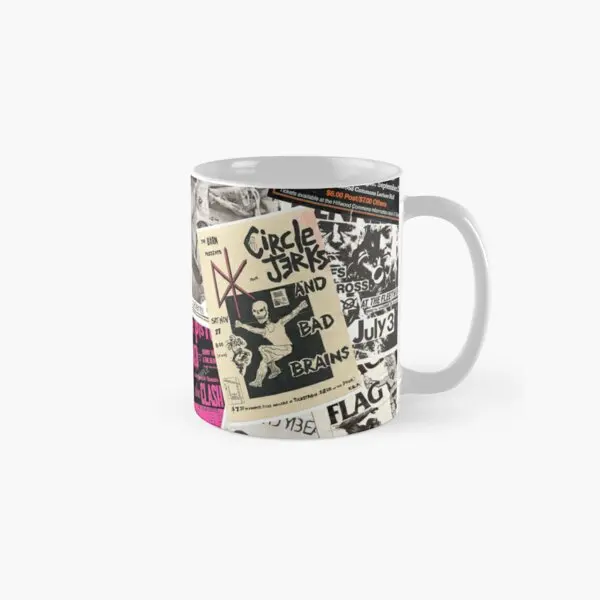 Punk Rock Music Flyers Collage Classic  Mug Cup Photo Design Coffee Simple Picture Printed Drinkware Tea Handle Round Gifts