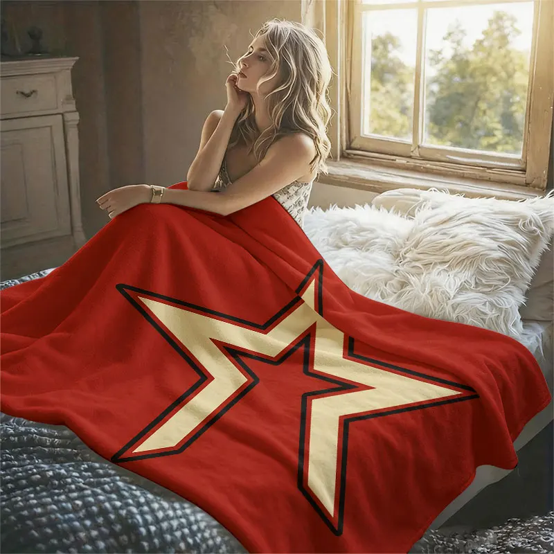 Star Red Cream Flannel Blanket Perfect for Sofa Office Bed Travel Sleep Read Relax Camping Four Season Use