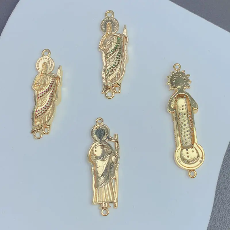 Zircon Saint Benedict Statue Pendant Connector For Making Bracelet 2 Hole Metal San Benito Charms Religion Jewelry Accessories