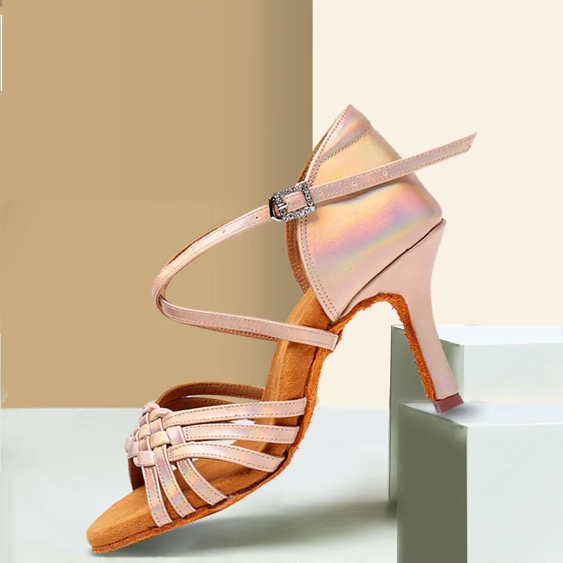 Latin Dance Shoes For Women Adults Colorful PU Leather Satin Ballroom Dancing Rumba Chacha Dance Shoes Braid Sneakers