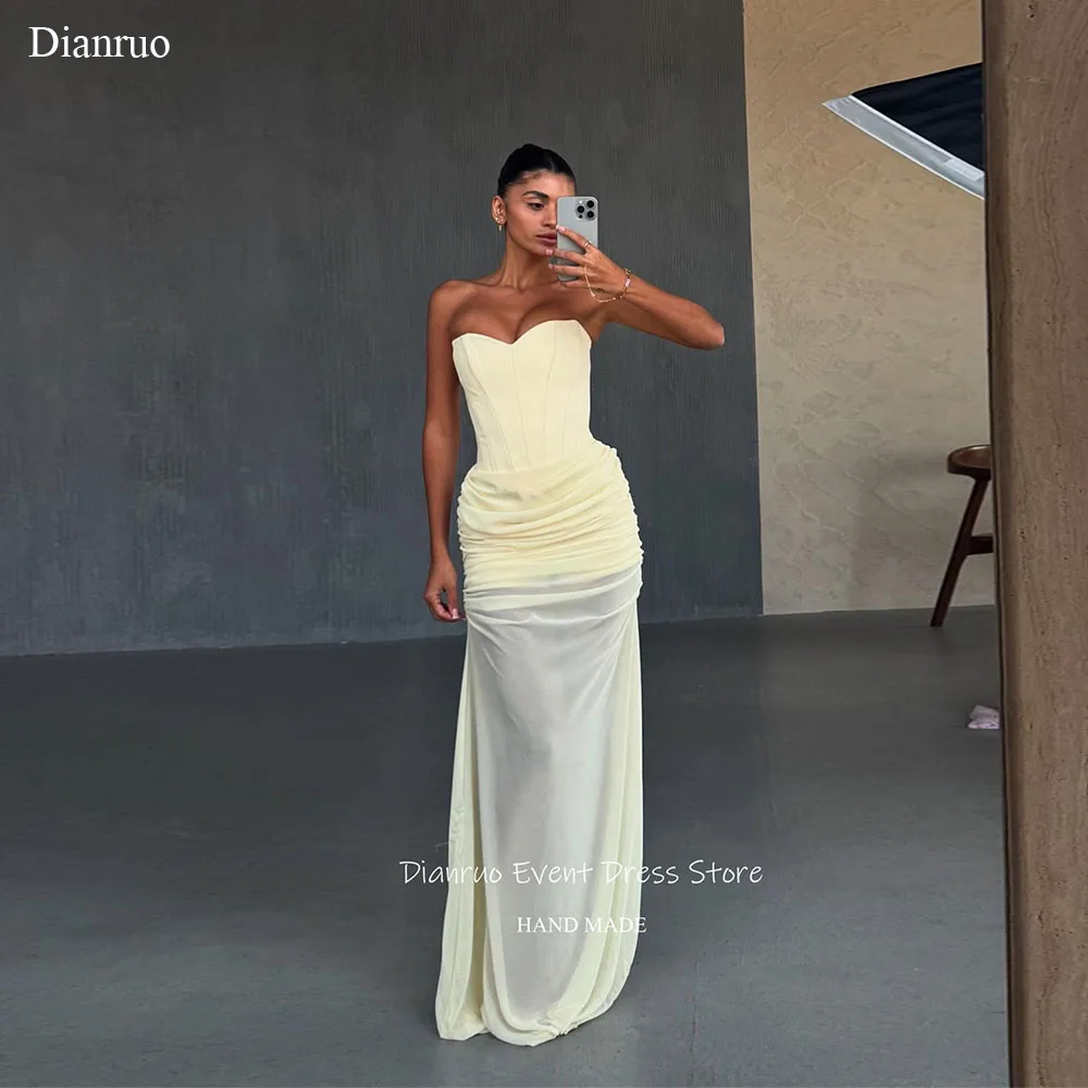 

Dianruo Illusion Sleeveless Evening Dresses Ruched Sweetheart Maxi Party Gowns Chiffon Graceful Vestidos Formales Customized