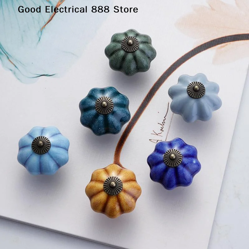 【G】1Pcs Garden American Pumpkin Handpainted Single Hole Ceramic Handle Cabinet Drawer Door 40MM