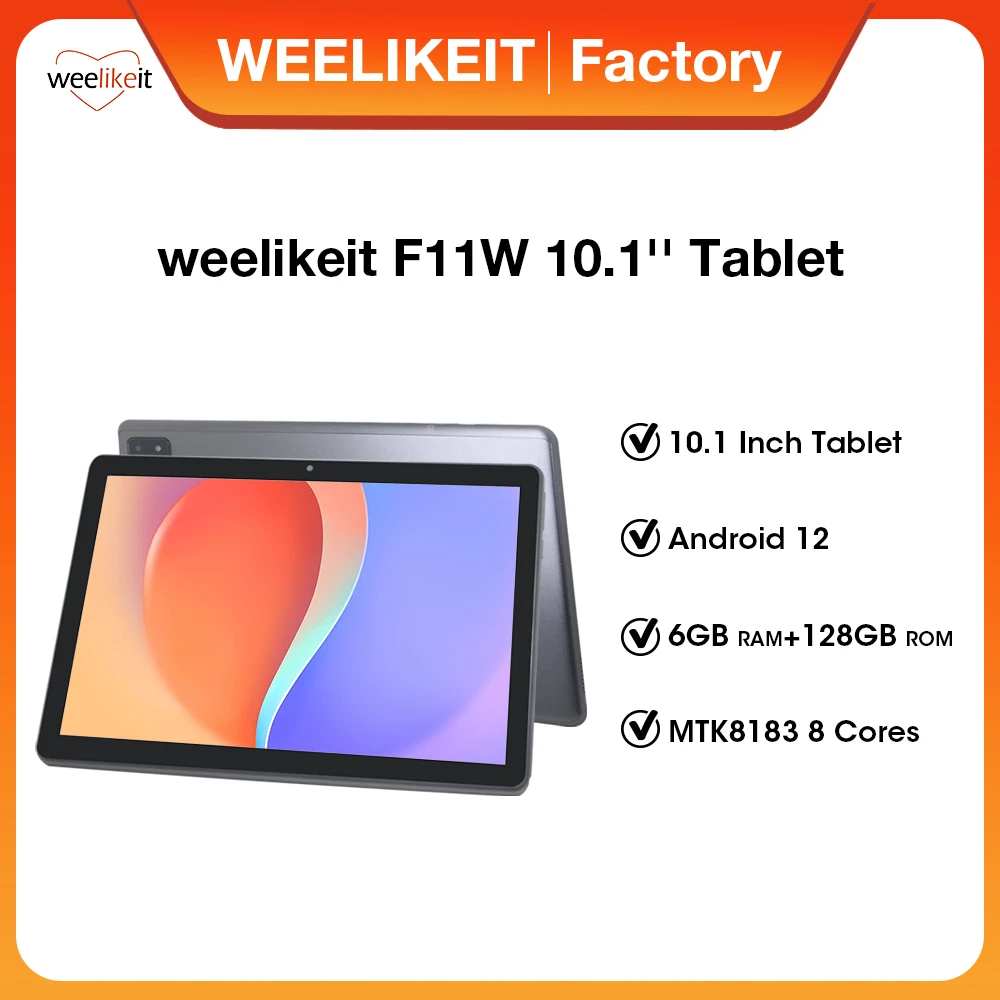 Weelikeit Android 12 Tablet com caneta, Tipo-C Qcta Core, MTK8183, 10.1 ", 1280x800 IPS, 6GB de RAM, ROM 128GB, bateria 6000mAh