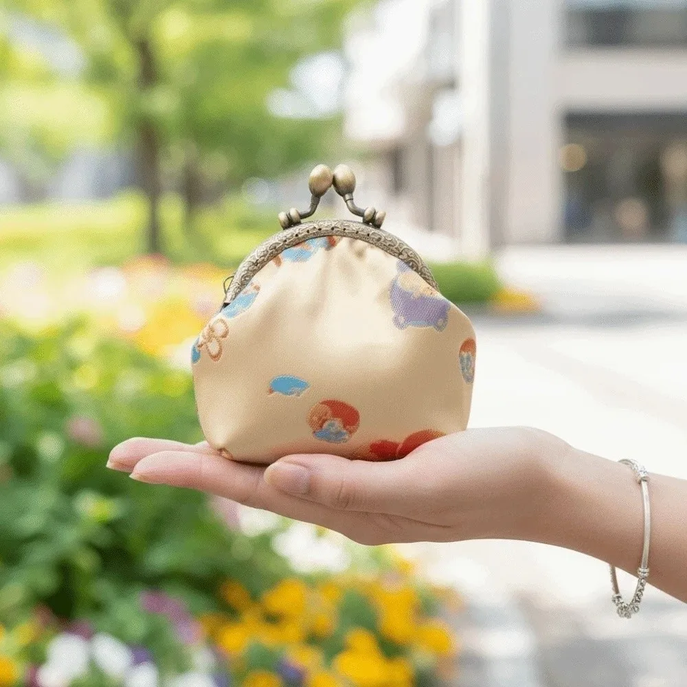Anti-lost Kiss Lock Coin Purse Thickened Portable Brocade Mini Pouch Polyester Chinese Style Embroidered Small Pocket
