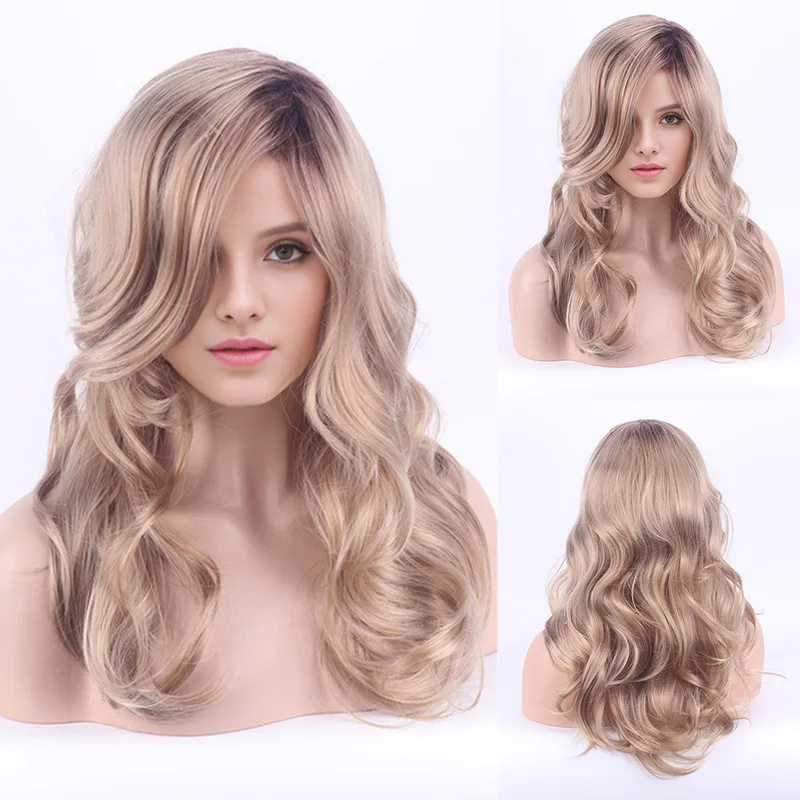 

European and American new Cinderella wig long curly hair medium light gold cosplay animation wig