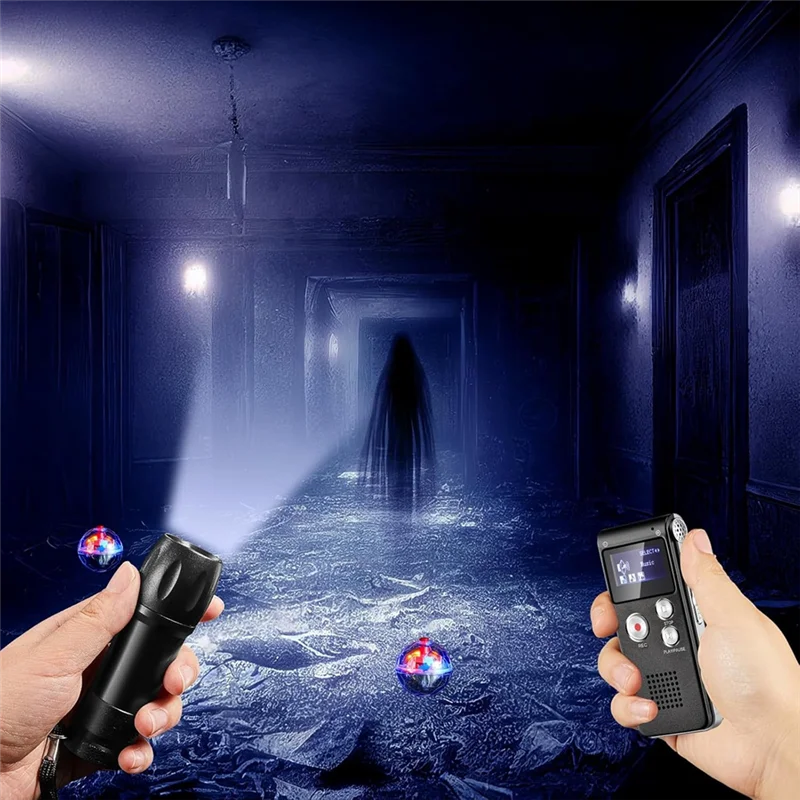تتضمن مجموعة معدات صيد الأشباح المكونة من 4 قطع ومسجل صوت رقمي واحد وإضاءة LED وكرة قطة للحيوانات الأليفة ومصباح يدوي أسود للأشعة فوق البنفسجية، 8 جيجابايت - [Qahk]