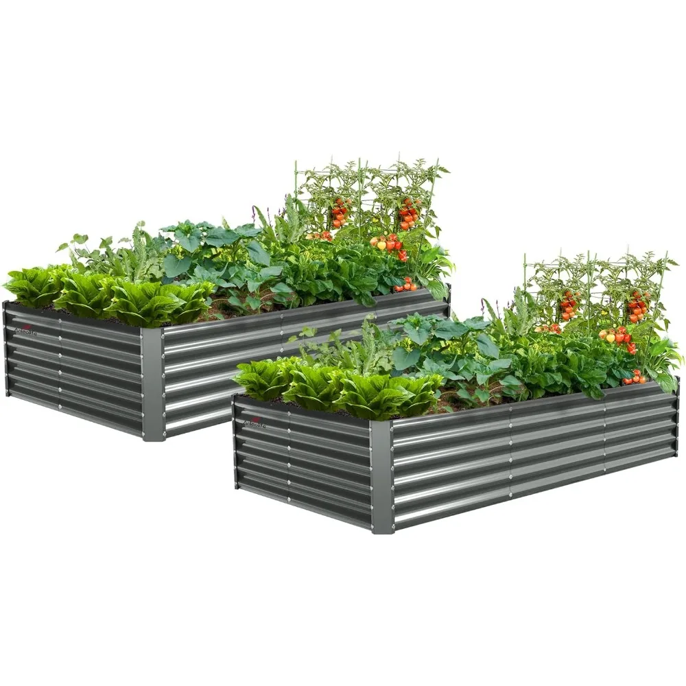 

A ANLEOLIFE 2 Pcs 8X4X1.5 ft Rectangular Galvanized Raised Garden Beds Outdoor for Planting Vegetables Flowers Herb, Quartz Grey