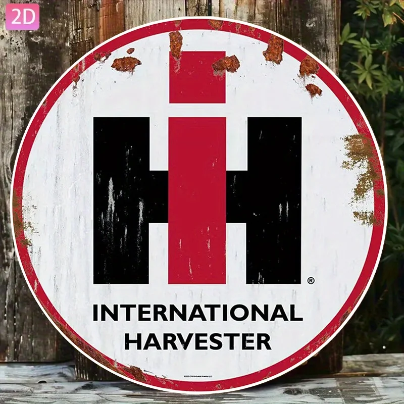 Vintage International Harvester Aluminum Wall Sign -8x8 Inch Rustic Decor with Red & Black Design for Yard, Garden, Kitchen, Bar