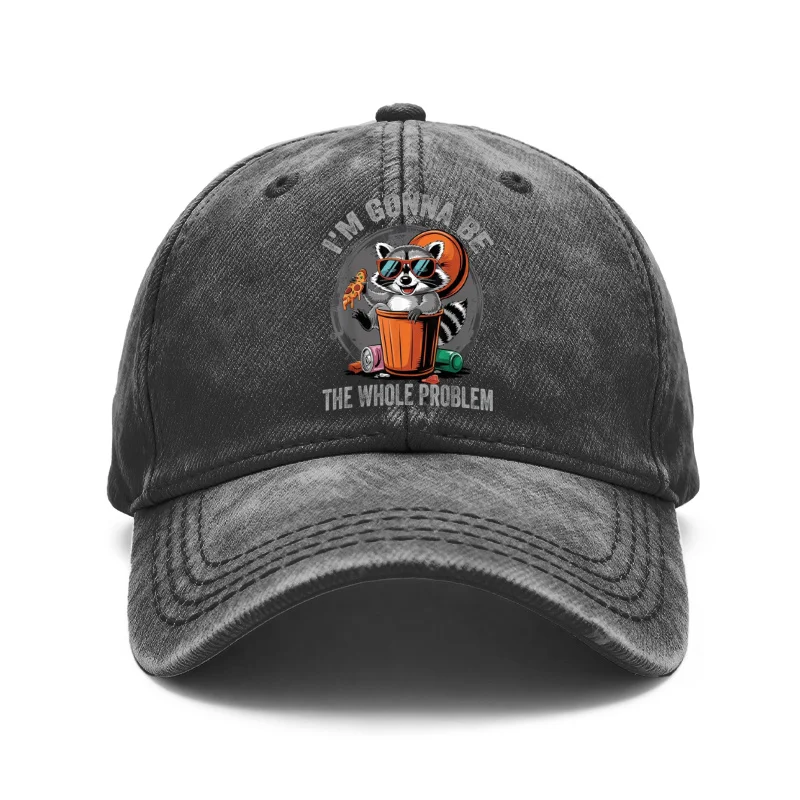1 Piece Vintage Washed Baseball Cap with Raccoon Eating Pizza Print and 