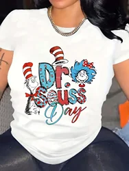 Dr. Seuss Day Celebration T-shirt Color Cartoon Print Soft Blended Round Neck Short Sleeve Spring/Summer Ideal Choice