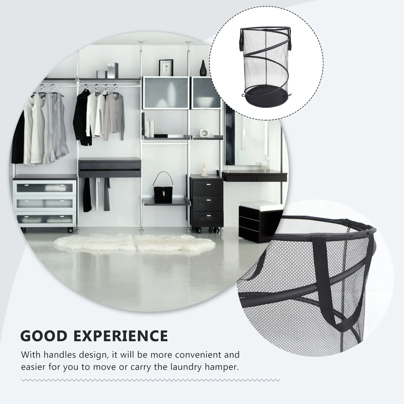 

Collapsible Laundry Hamper Foldable Clothes Storage Basket Lightweight Polyester Steel Wire with Handles for Bedroom Bathroom