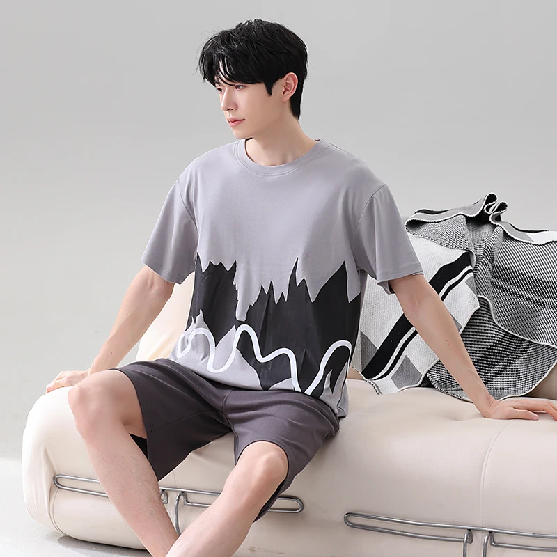 Big Size L-5XL Summer Men Pajamas Set Modal Pyjamas Male Casual Short Sleeve Sleepwear