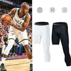 S-XXXL Men One Leg Basketball Tights Compression Polyester Sports Training Running Fitness Tights Pants Athletic Base Layer