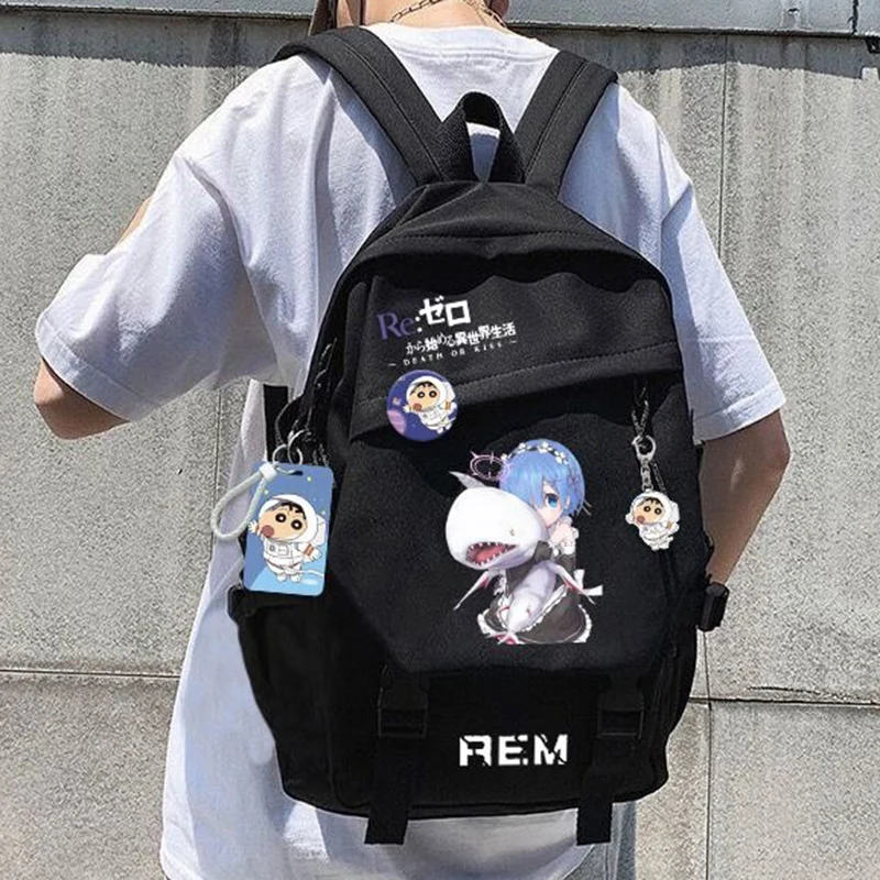 

28×43×13cm White Black, Re:Life in a different world from zero, Student Kids Teens School Bags, Anime Backpacks Girls Boys