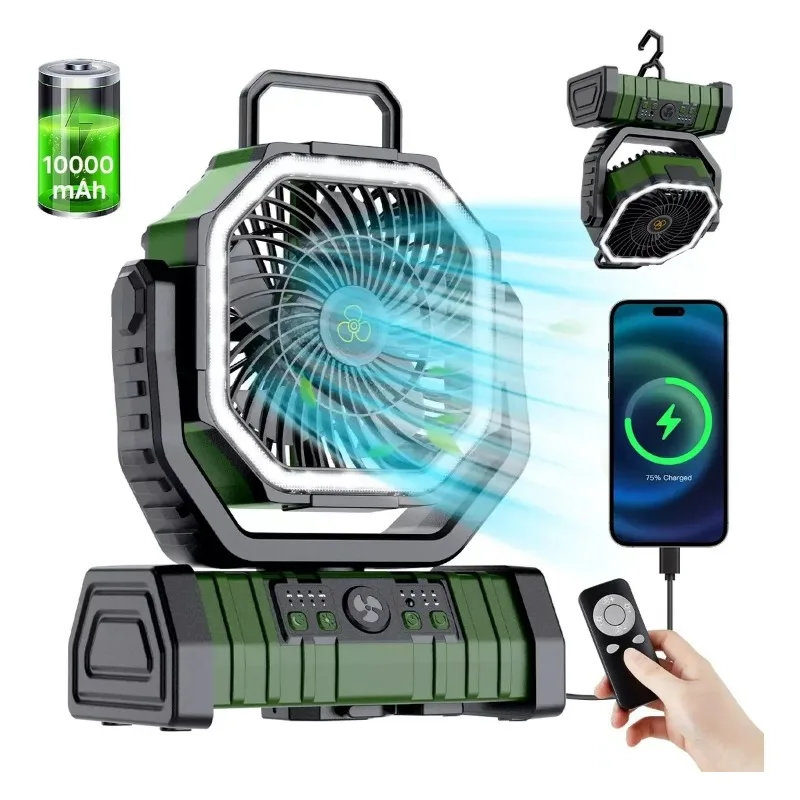 

20000mAh High-Capacity Battery LED Light Camping Fan Movable Wireless Air Circulators Outdoor Ventilador with Hook