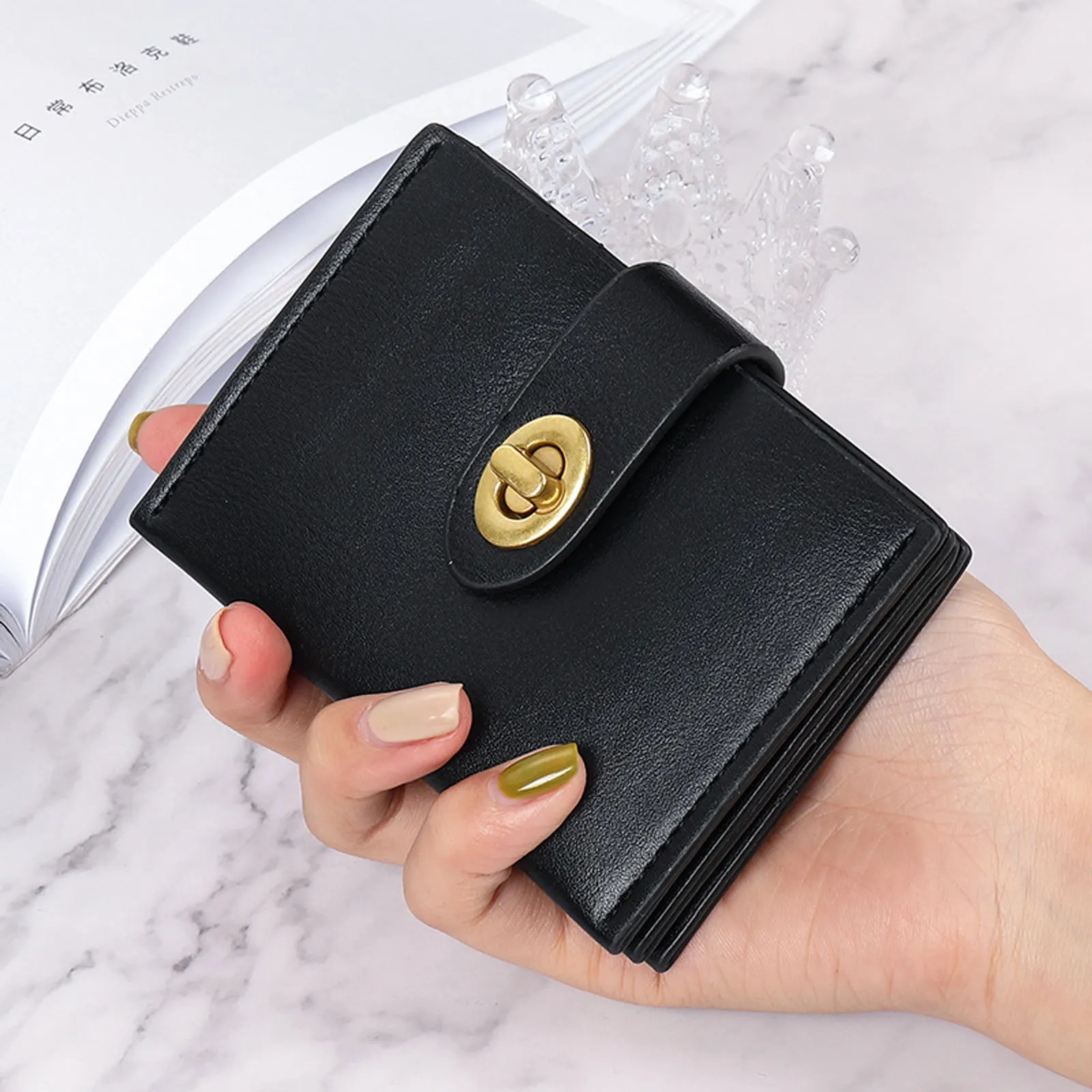 

Women PU Leather Wallet Simple Hasp Coin Purse Money Bag Solid Color Short Slim Credit Card Holder for Ladies Studens Gift