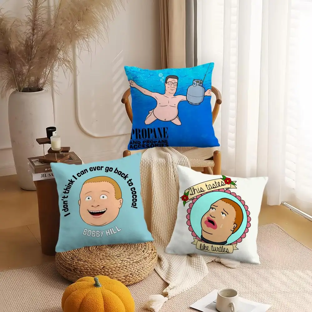 Anime King of the Hill Cushion Cover Silky Short Plush Double-Sided Printed Pillow Case for Sofa All Seasons Home Decor Gift