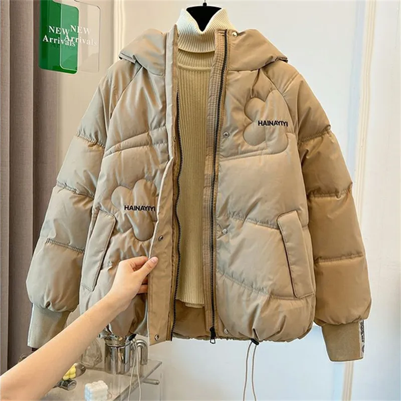 Fashion Hooded Down Cotton Coat Women Winter Parkas Jacket Warm Padded Puffer Parkas Snow Wear Black Outerwear Female Clothing