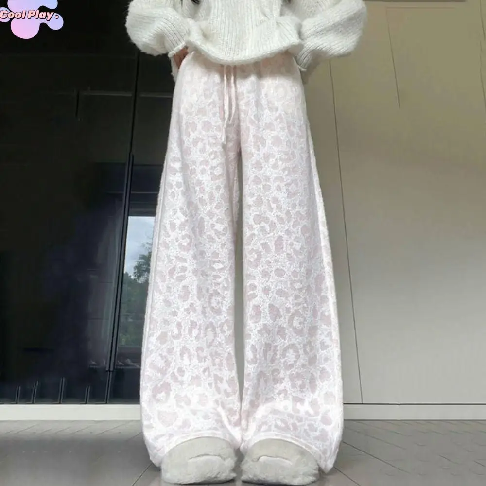 

Модные плюшевые бархатные леопардовые брюки на шнурке, свободные повседневные брюки, женские утепленные зимние брюки с высокой талией, осень/зима