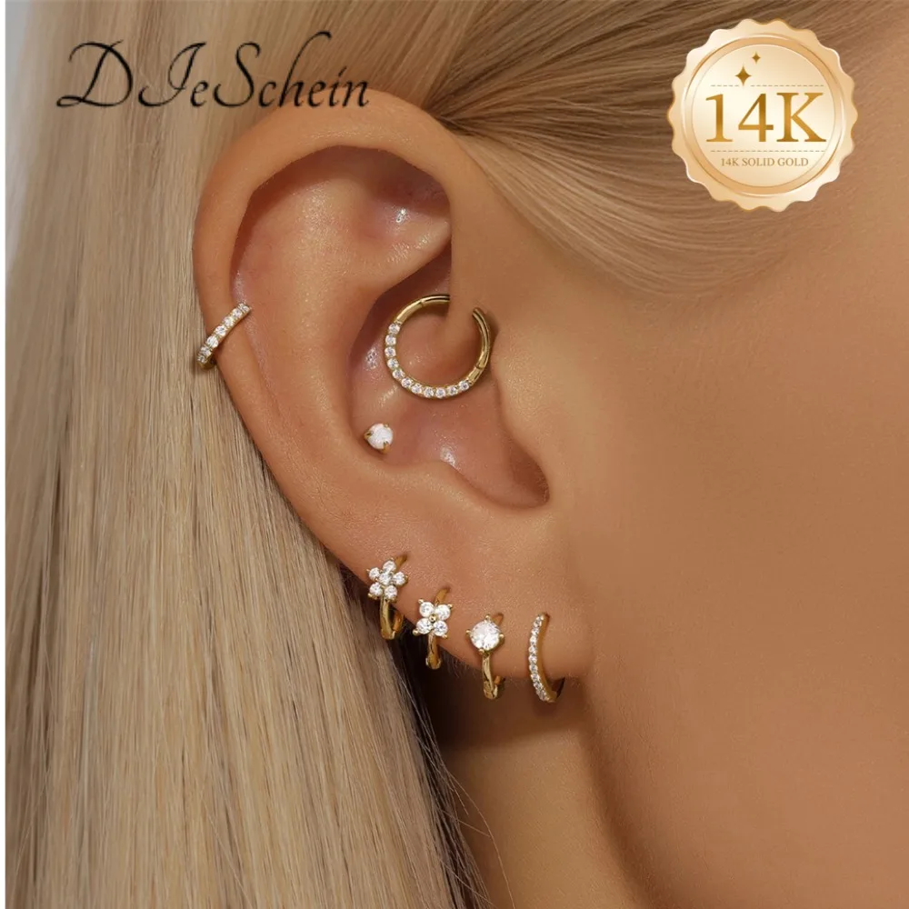 DIeSchein 14K Solid Gold Hoop Piercing Earrings Women Genuine 14k gold Hoop Earring for Helix Tragus Daith Piercings Jewelry - view 2