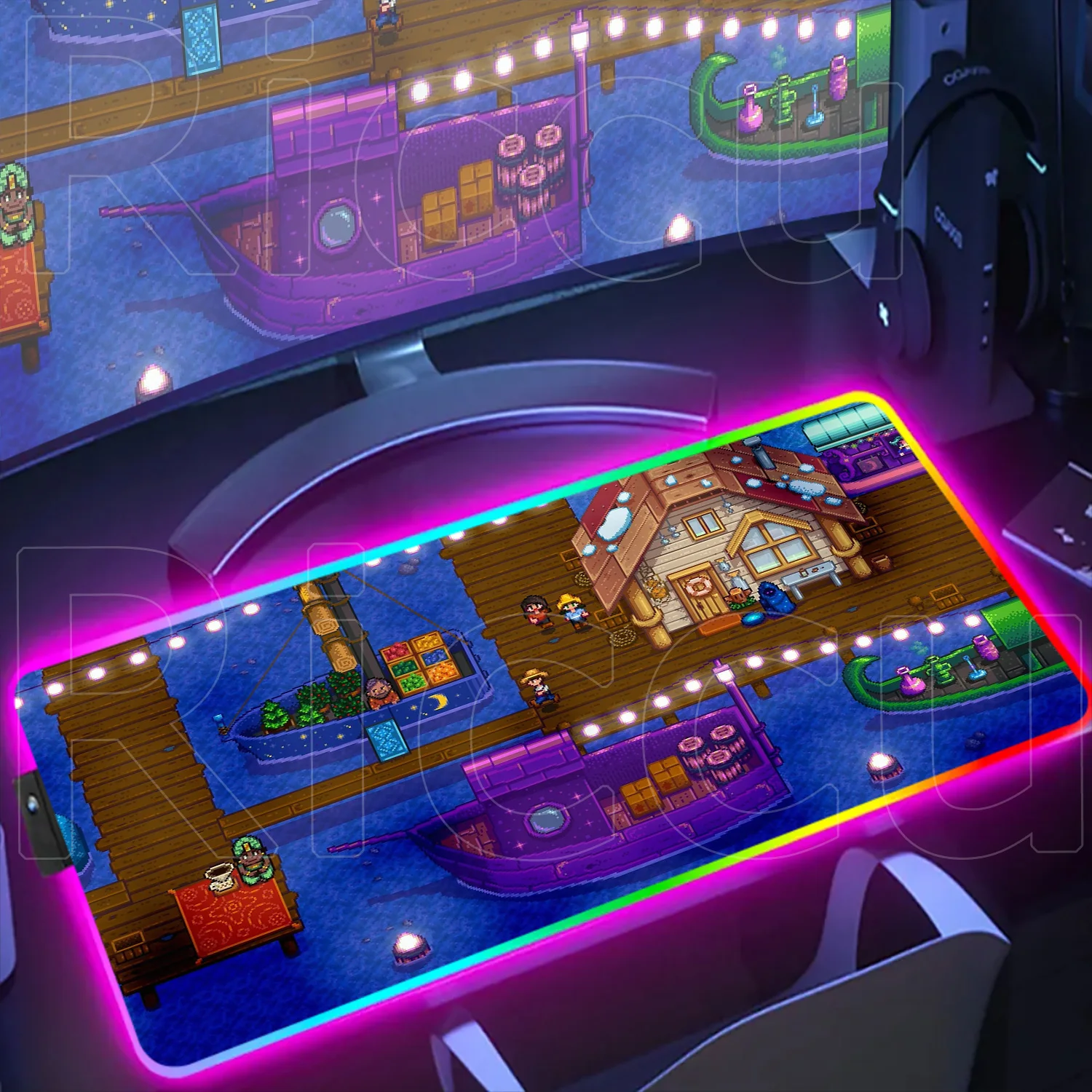 

Popular Sandbox Game Stardew Valley RGB HD Mouse Pad Backlit Rubber Keyboard Mat LED Glowing Desk Mat PC Gaming Accessories