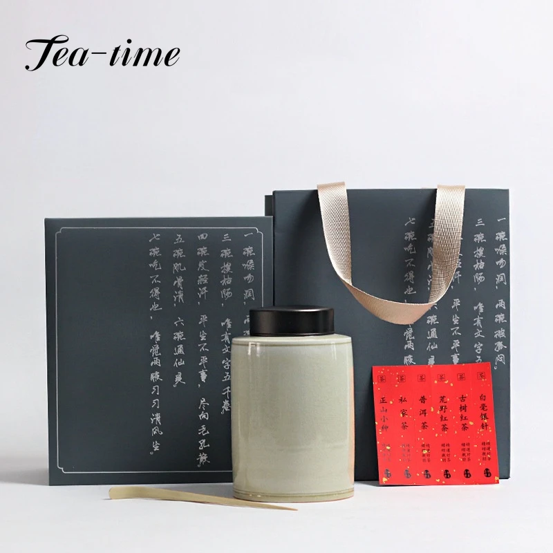 High-end Plant Ash Glaze Ceramic Tea Caddies Retro Metal Lid Sealed Box Household Tea Hermetic Storage Jar Tea Ceremony Gift Box