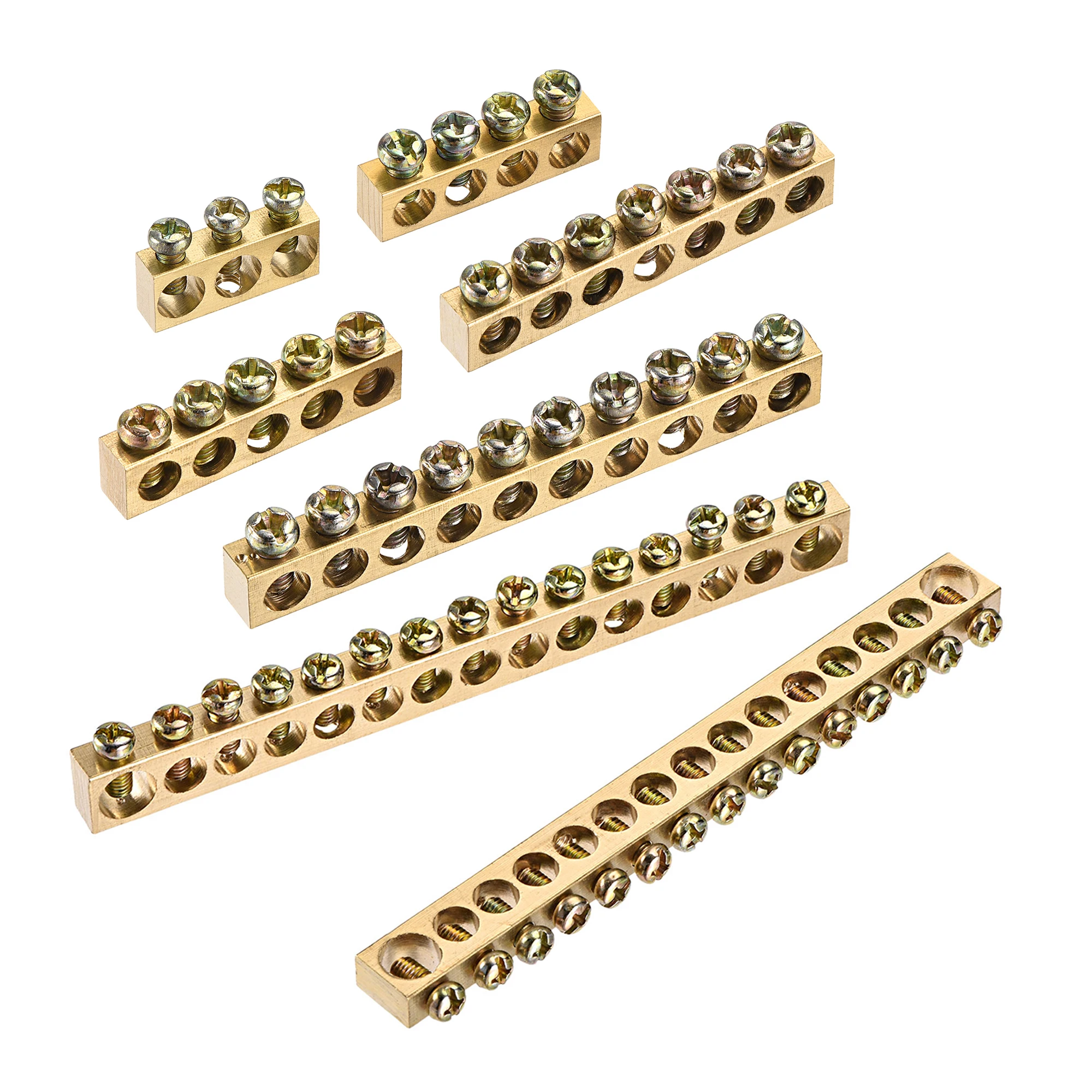 

UXCELL 1/2/3/4/5Pcs Brass Ground Strip 3/4/5/7/10/15 Hole Terminal Ground Bar Screw Block Barrier Terminal Strip Zero Ground Row