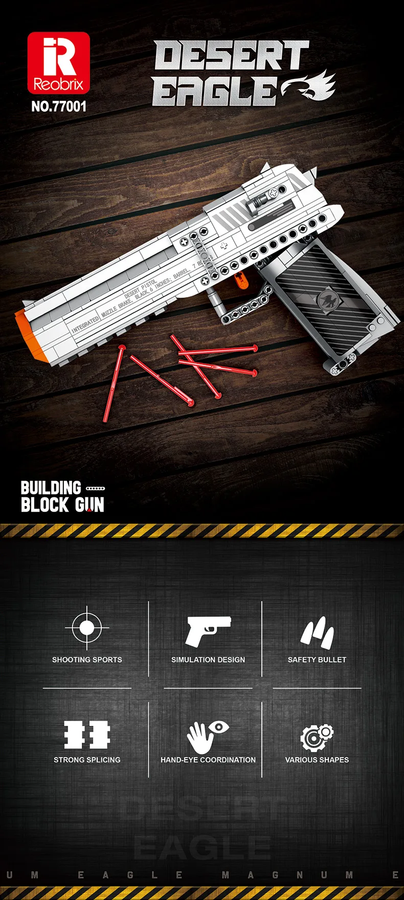 Military Series Building Block 356PCS Desert Eagle Pistol Can Shoot Model DIY Assemble Puzzle Brick Wargame Toys Birthday Gift