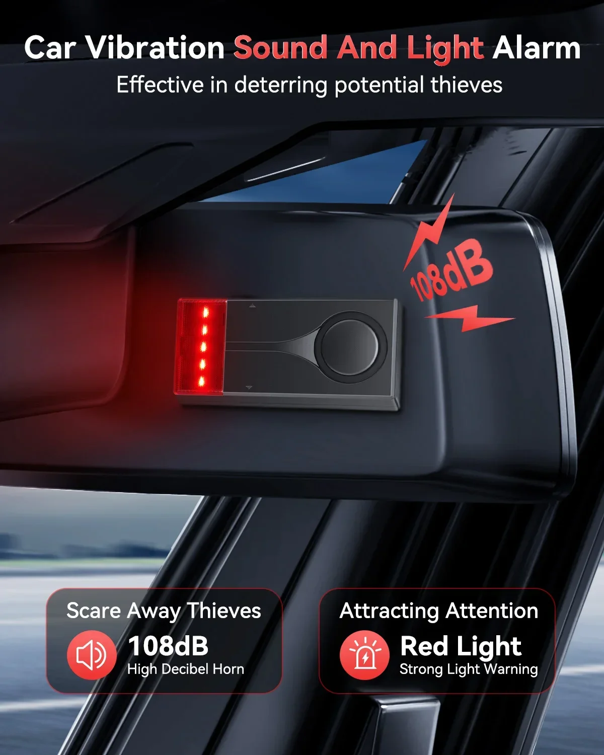 Awapow Alarm Getaran Anti Maling Mobil Nirkabel 108dB dengan Sistem Keamanan Rumah Pintu & Jendela Remote Control Ringan