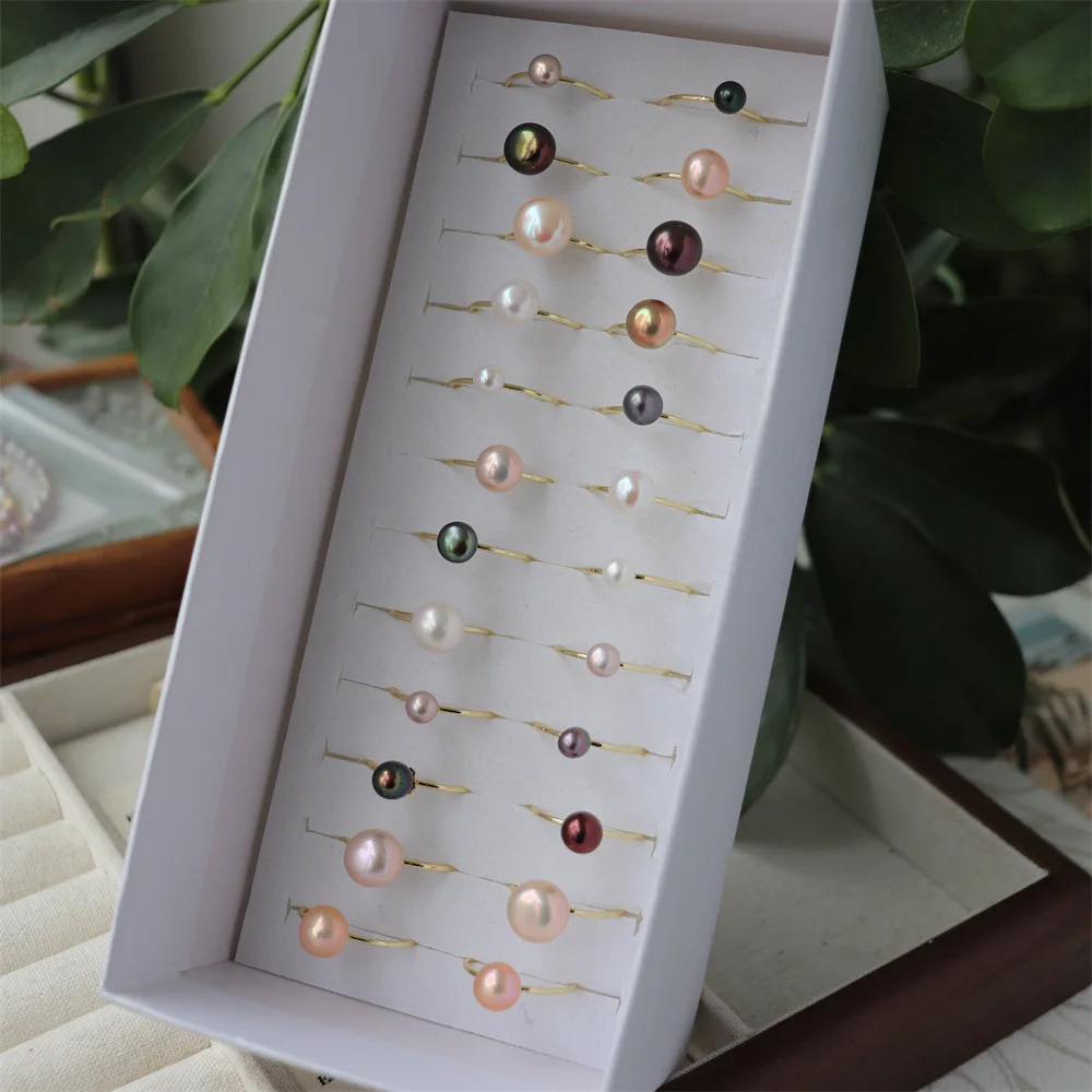 Minimalist Natural Freshwater Pearl Stackable Ring Simple Fashion 5-10MM Real Pearl Adjustable Cuff Ring for Women Wholesale