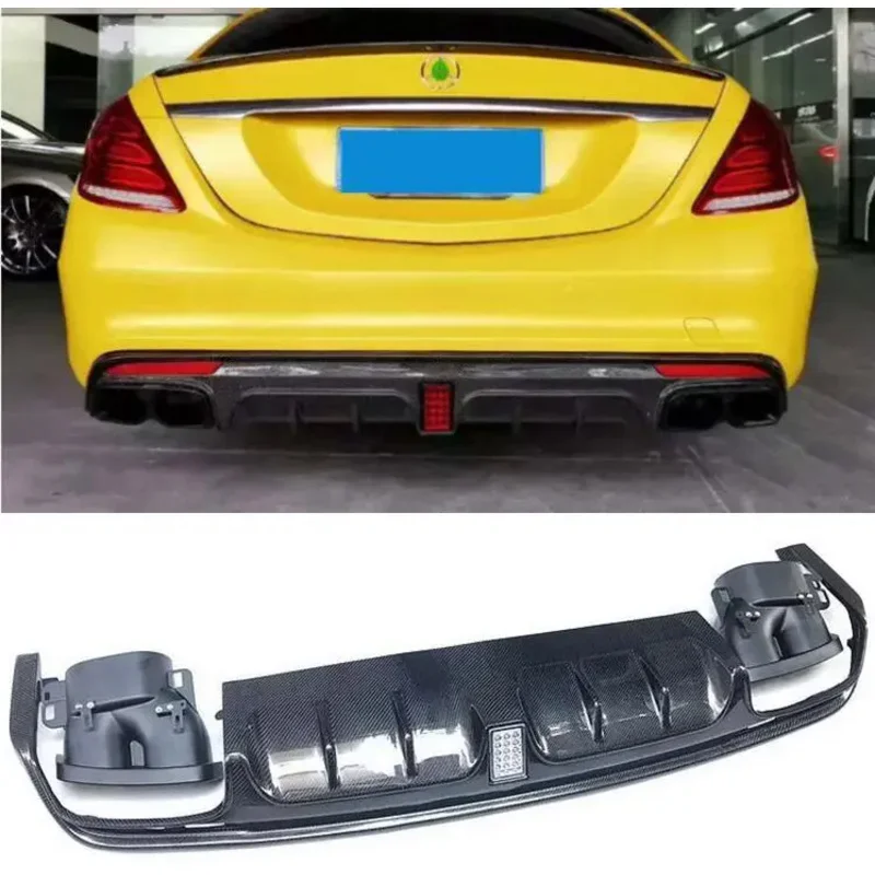 REAL CARBON FIBER Rear Bumper Lip Spoiler Trunk Diffuser Cover&Exhaust Tips For Mercedes-Benz S Class W222 S63 S65 2014 2015 201