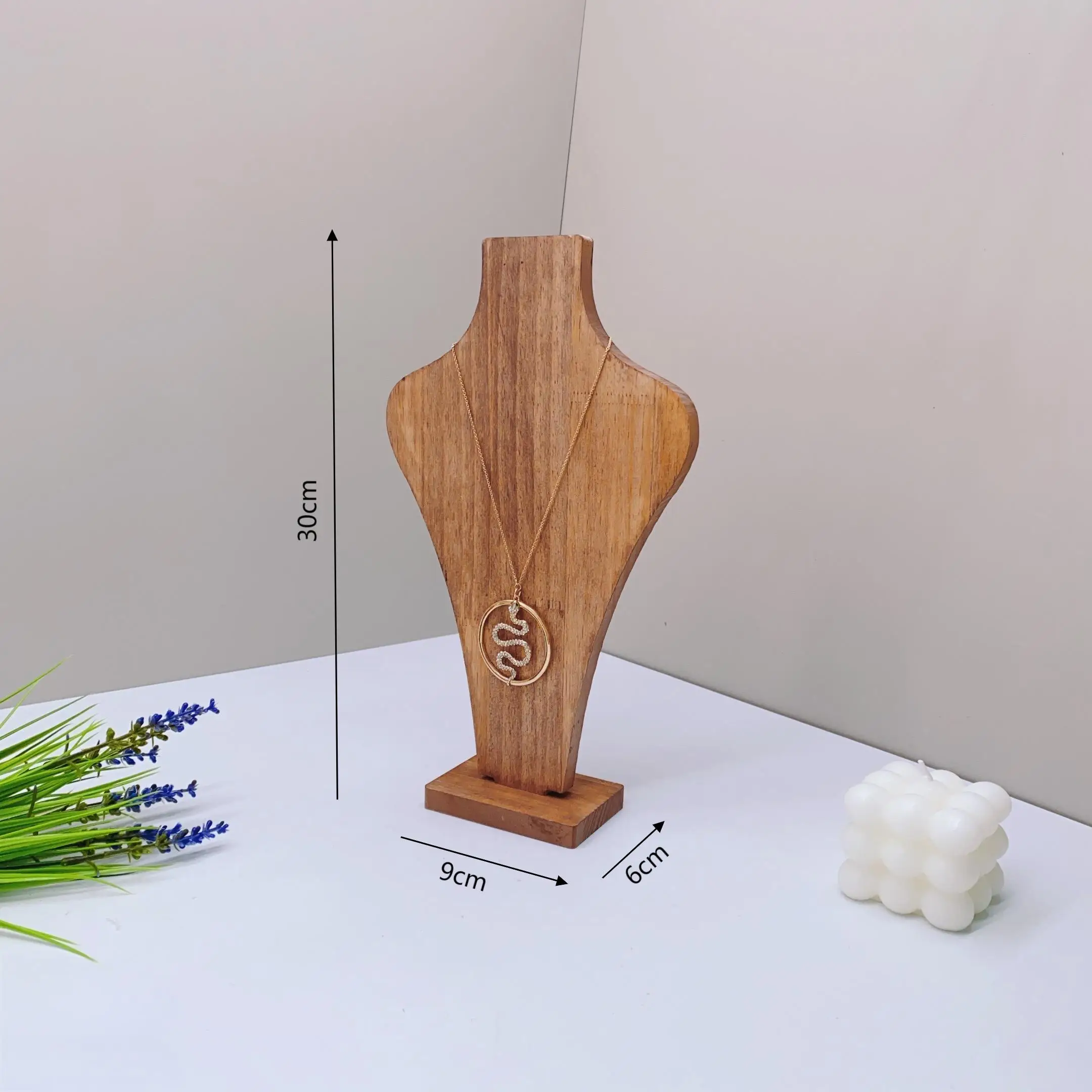 Manequim destacável de madeira de nogueira, colar, rack de exibição, pingente, corrente, busto, ornamentos sem pintura, prateleira suspensa