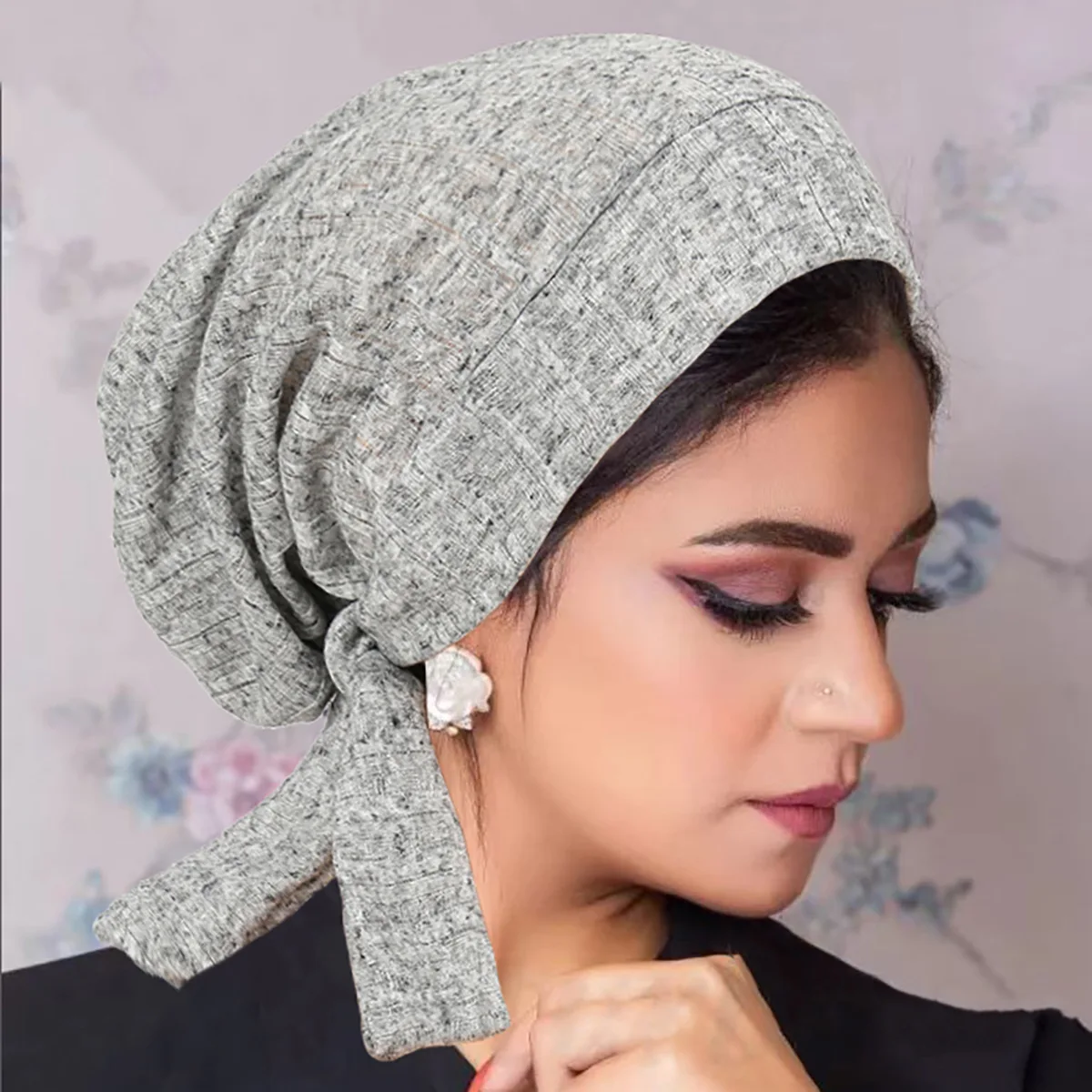 Trendy Stripe Long Tail Hijab Turban Hats Muslim Solid Color Head Wraps Elastic Breathable Chemo Cap For Women Girls