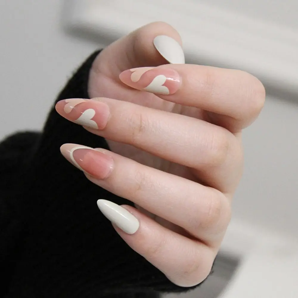 24pcs Detachable Diy Press On Nails Butterfly Long Almond False Nails French Flowers