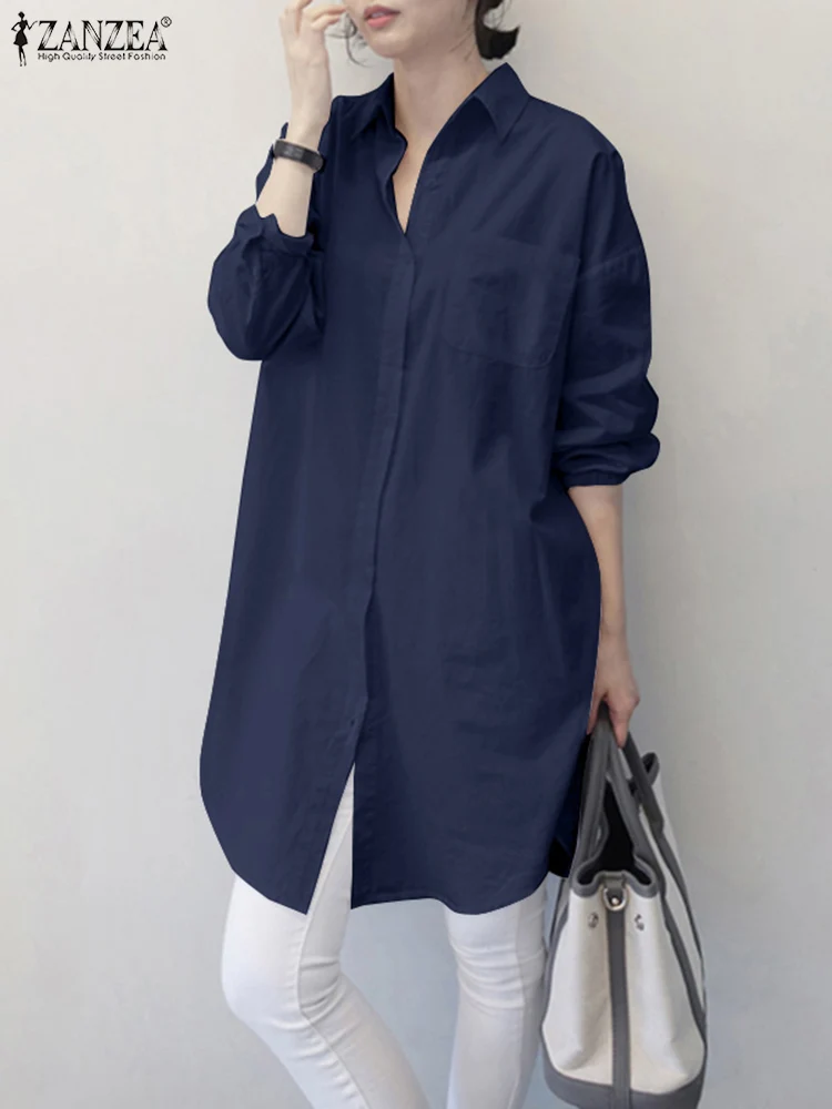 ZANZEA Women Long Whiter Shirts Casual Loose Button Down Blusas 2024 Summer Office Chic Blouse Female OL Lapel Long Sleeve Tops