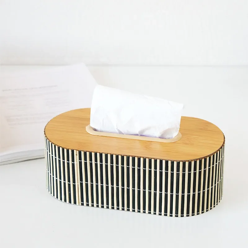 Elliptical Bamboo Weaving Tissue Box Coffee Table Desk Decoration Minimalism Creative Tissue Box Bedside Table Paper Towel Case