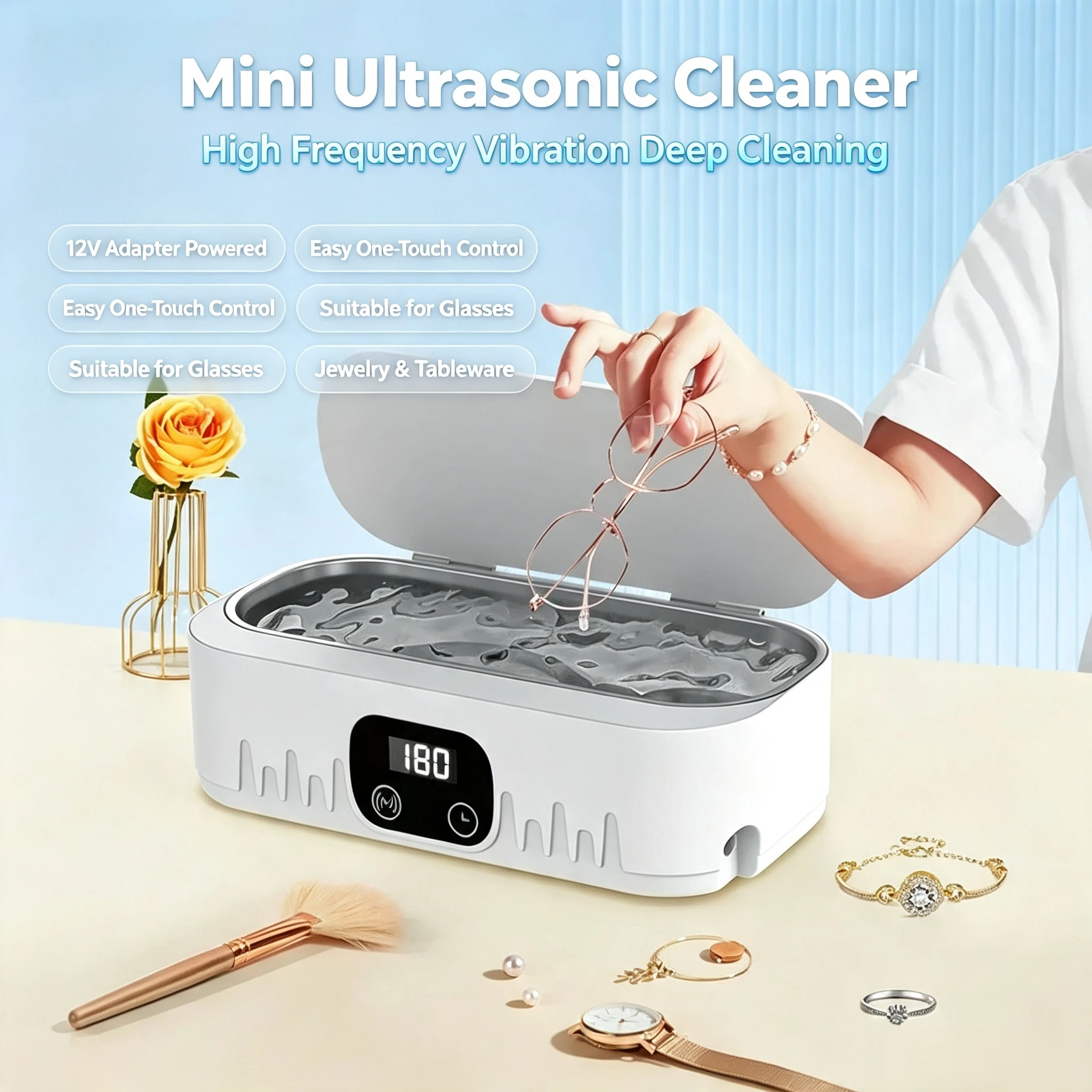 Mini Household Ultrasonic Cleaner, High Frequency Vibration Deep Cleaning Machine For Glasses, Jewelry Tableware