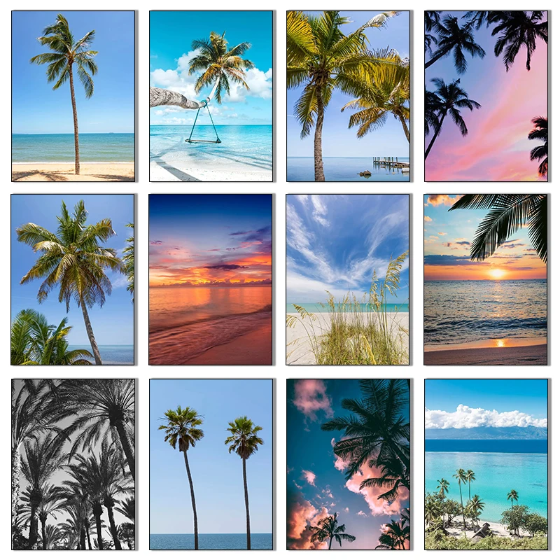 Nordic Seascape Poster Modern Bule Sky Sea Beach Ocean View Canvas Painting Print Wall Art HD Picture for Living Room Home De
