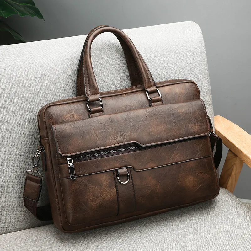 New Men Briefcase Bag Classical Retro PU Leather Luxury Brand Business Handbag Male Crossbody Shoulder Bag Laptop Computer Case