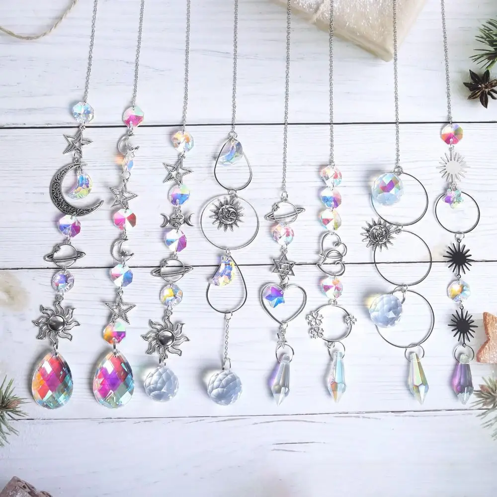 Fashion Rainbow Maker Sun Catcher Home Garden Decor Light Catching Crystal Pendant Sun Moon Planet Crystal Wind Chimes Outdoor