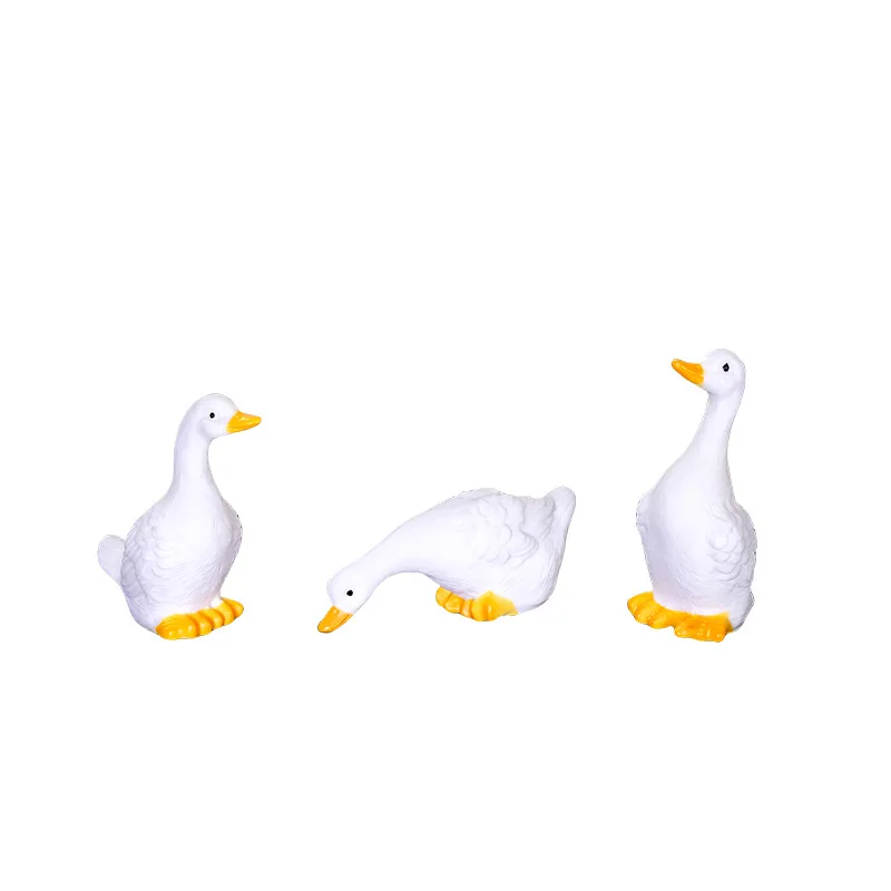 3PCS/Set Cute White Duck Retro Resin Sculpture for Hydroponic Lotus Flower Pots  Home Gardening Landscape Decor Outdoor Figurine