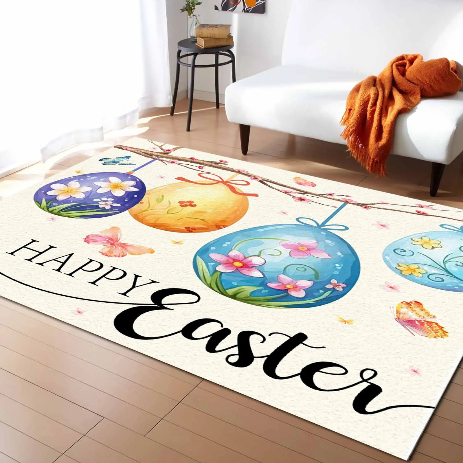 Easter Branch Easter Egg Butterfly Living Room Floor Mat Children's Bedroom Bedside Carpet Kitchen Door