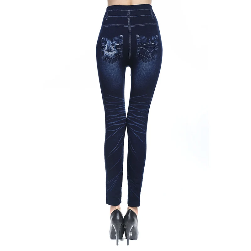 Mallas ajustadas de Jean para mujer, Leggings de cintura alta, estampado, hasta el tobillo, talla grande